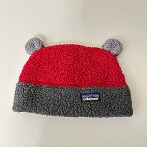 PATAGONIA Baby Furry Friends Fleece Hat in Red/Grey